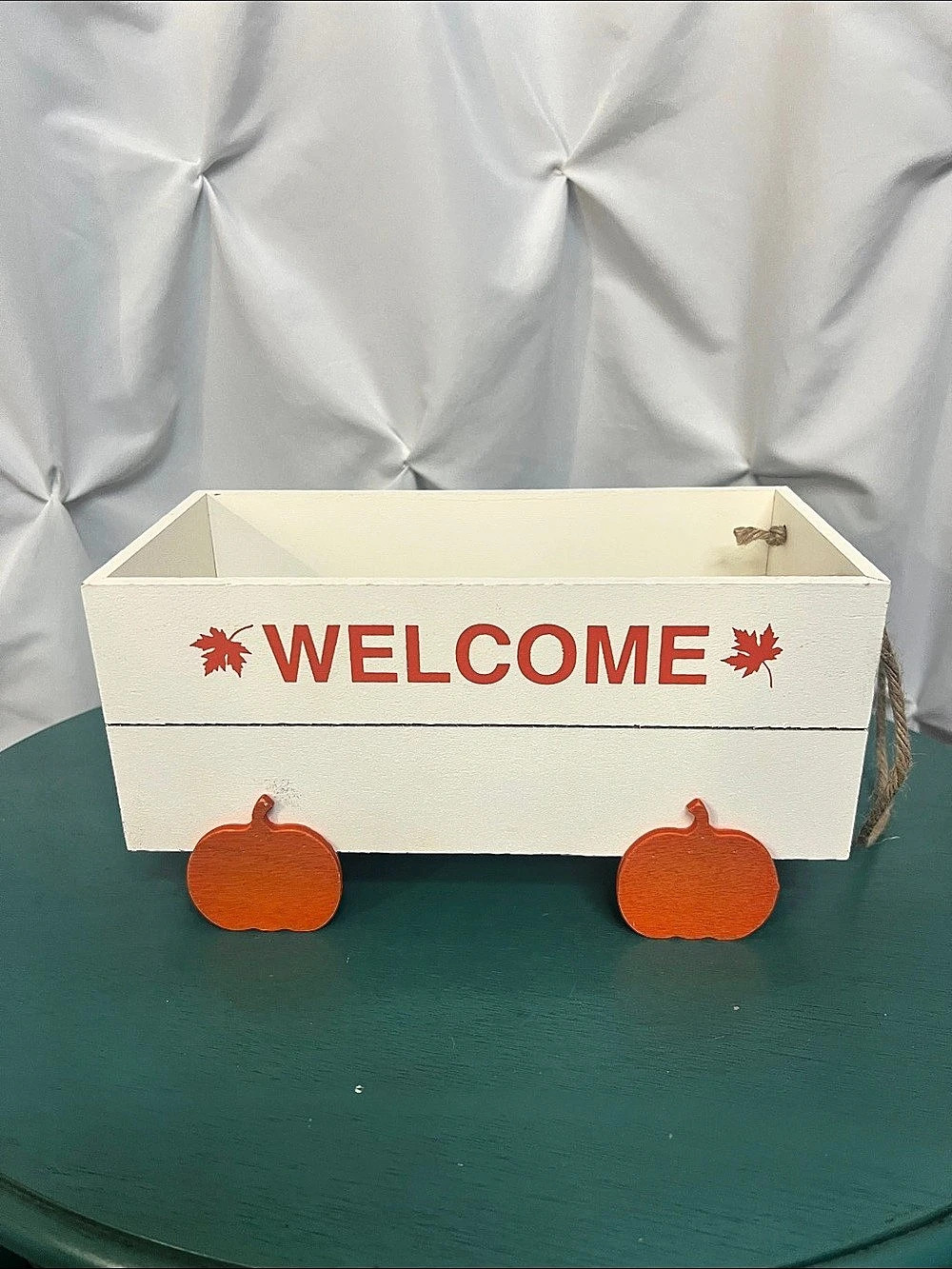 Welcome Pumpkin Wheeled Storage Basket, White & Orange